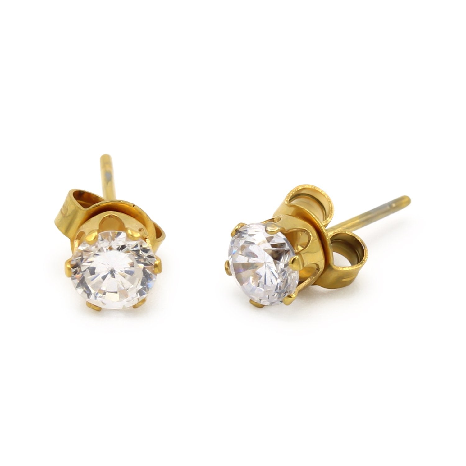 Cubic Zirconia Round 14K Gold Plated Stud Earrings Set Of 4 Stainless Steel Jewelry Men Women