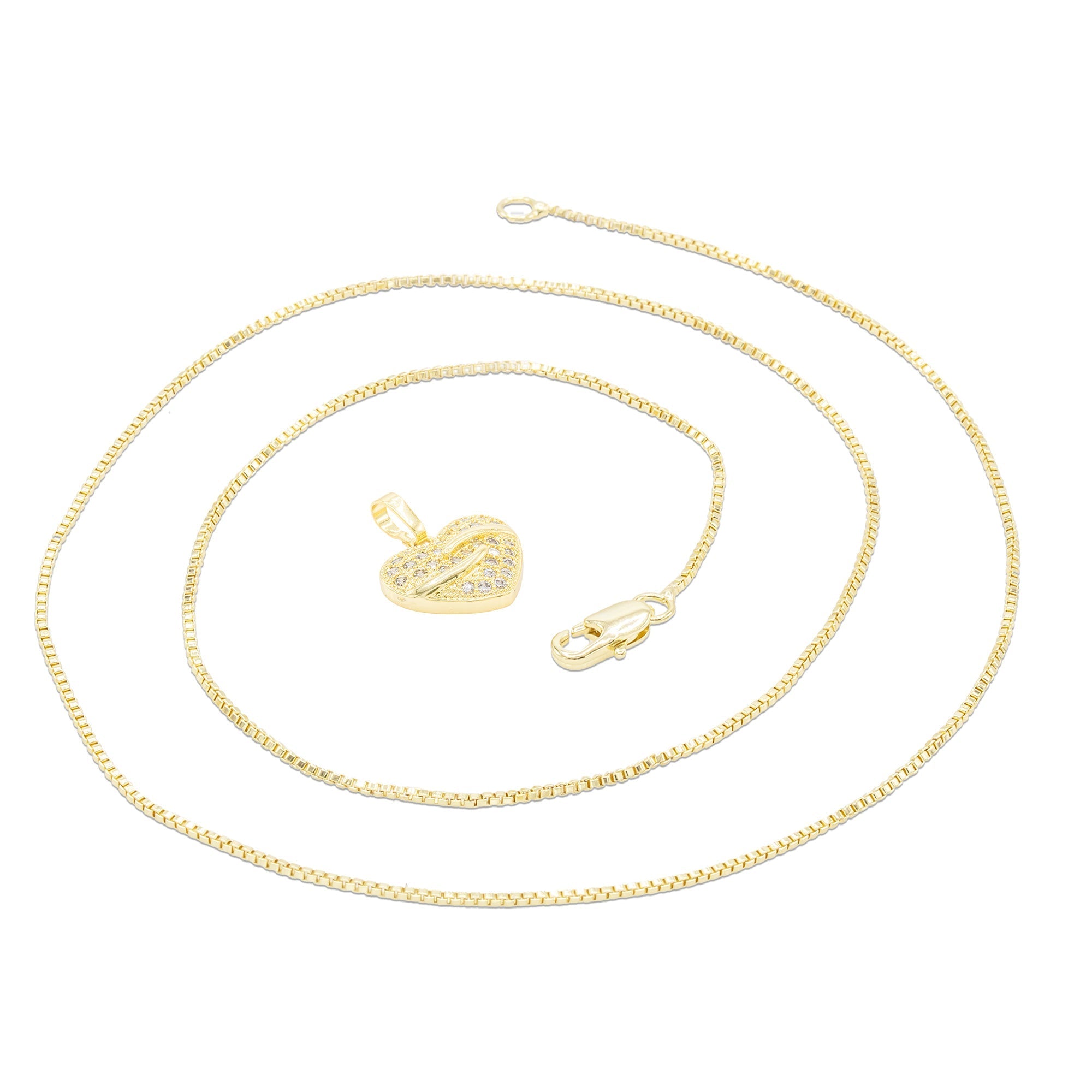 Cubic Zirconia 14K Gold Filled Heart Pendant Necklace Set