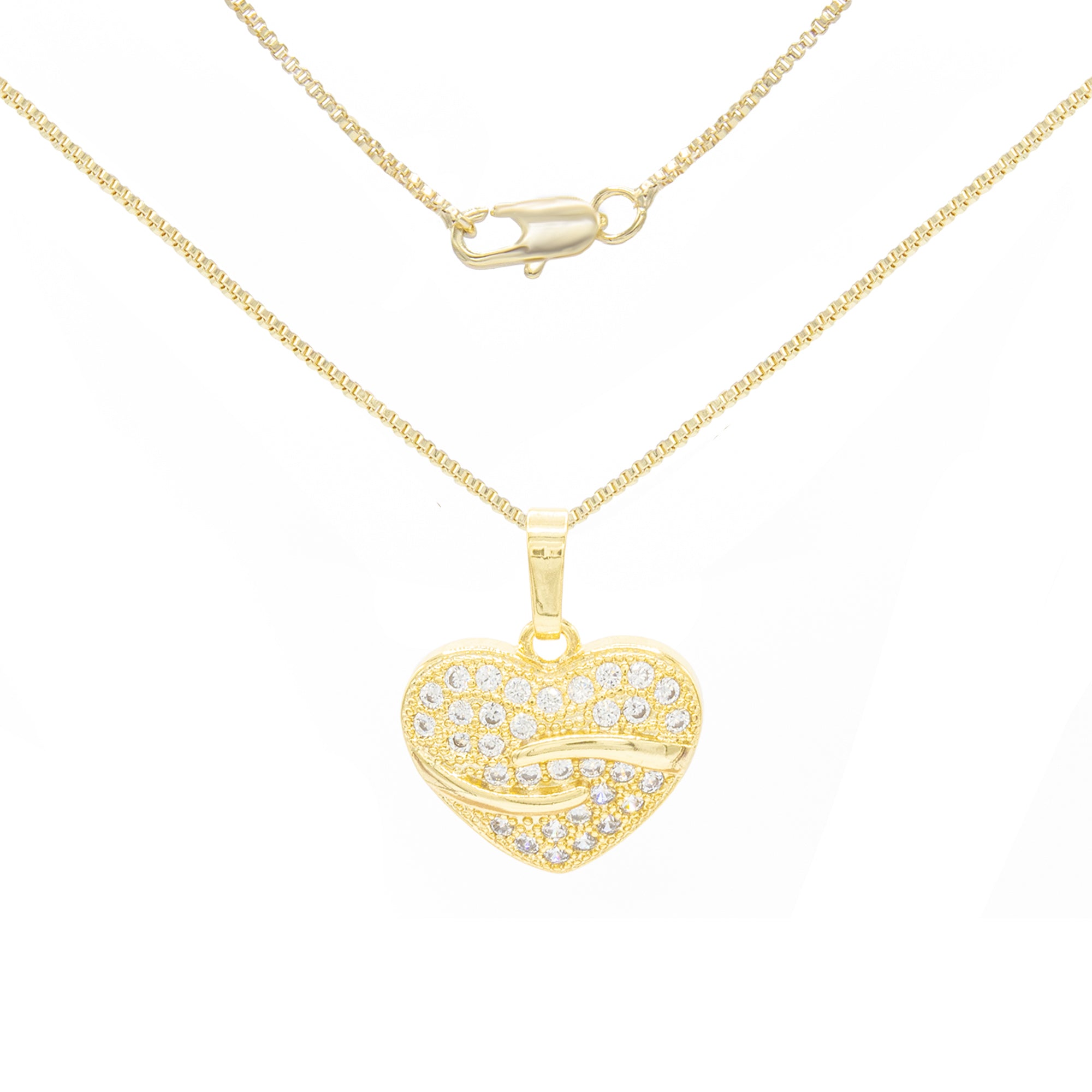 Cubic Zirconia 14K Gold Filled Heart Pendant Necklace Set