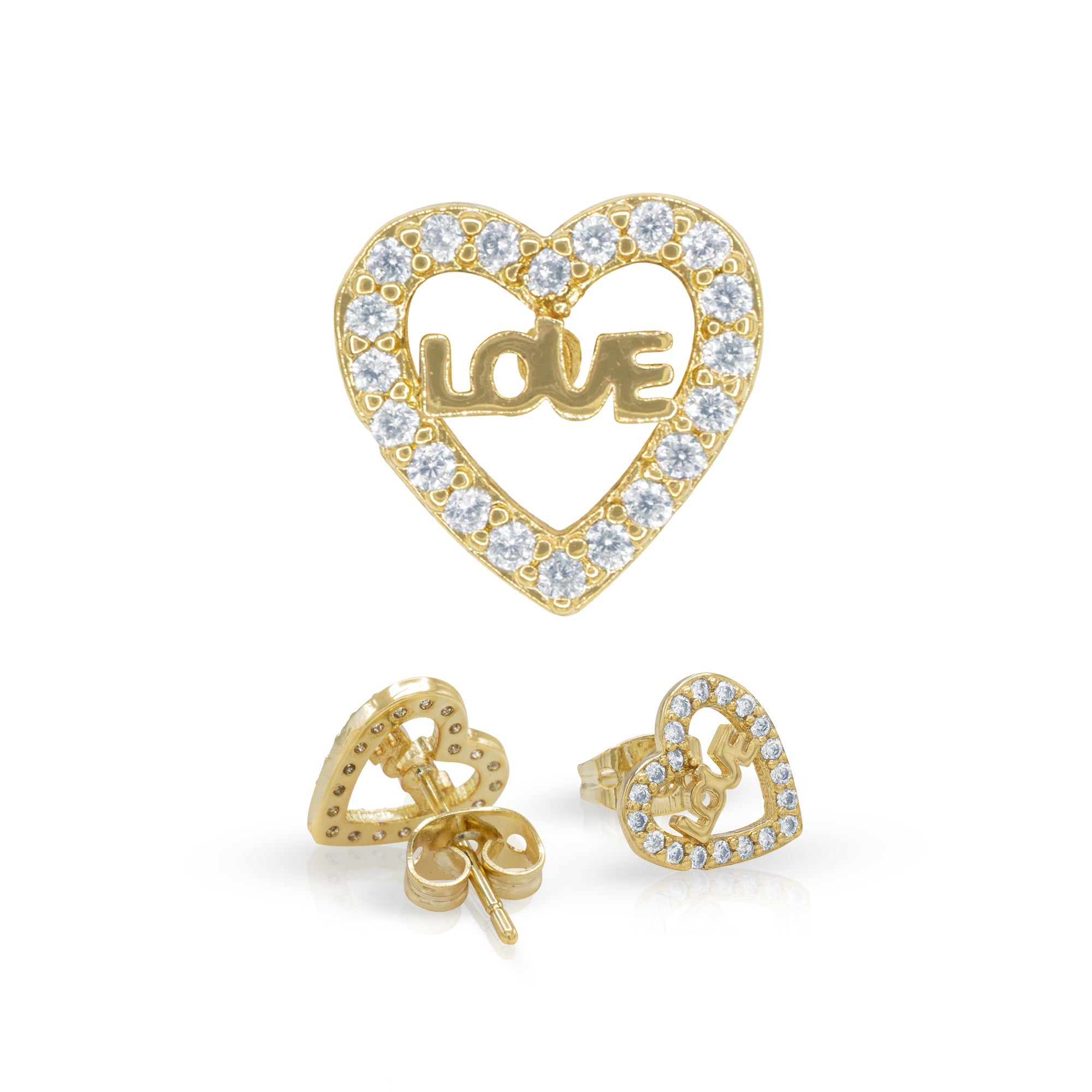 Heart 14 Cubic Zirconia Earrings 14K Gold Filled Silver Hip Hop Studs Jewelry Women