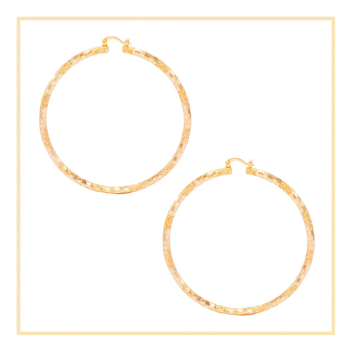 14K Gold-Filled Box Textured Cut Hoop Women Earrings 4 mm Thick 25-80 mm