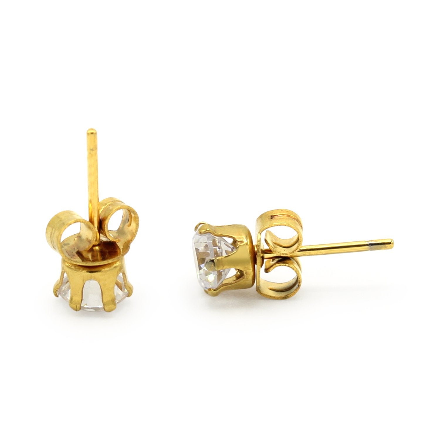 Cubic Zirconia Round 14K Gold Plated Stud Earrings Set Of 4 Stainless Steel Jewelry Men Women