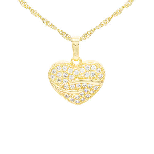 Cubic Zirconia 14K Gold Filled Heart Pendant Necklace Set